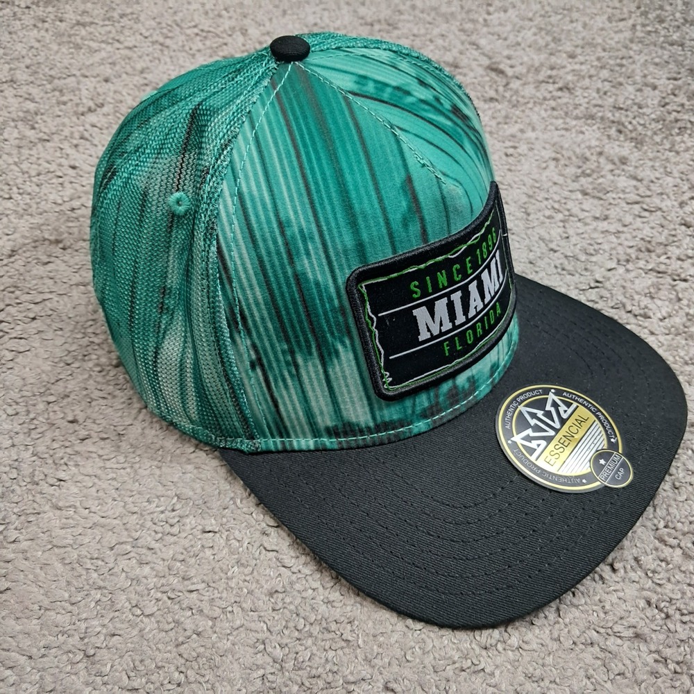 Essencial Miami Florida Since 1896 Snapback Trucker Hat Green Black H19